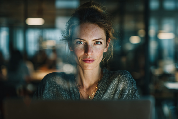 Focused Woman Working Late in Office