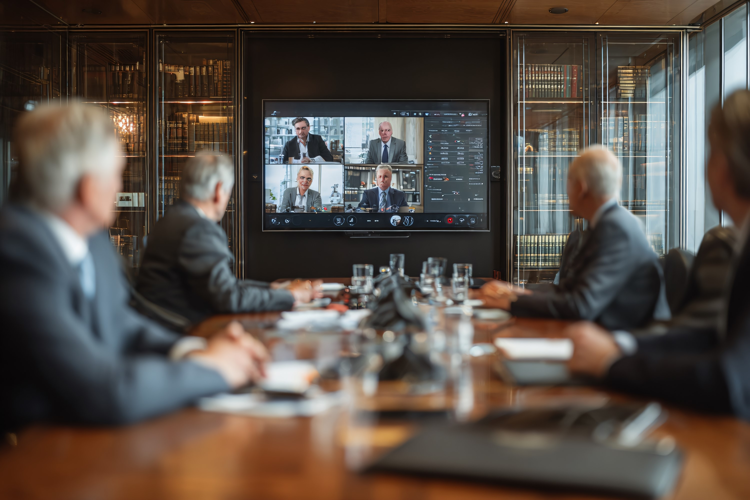 Business Team in Glass Meeting Room