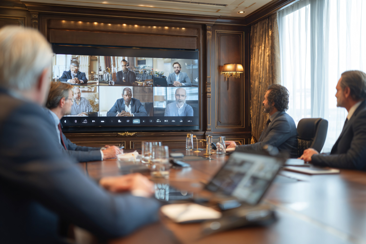Business Team in Glass Meeting Room