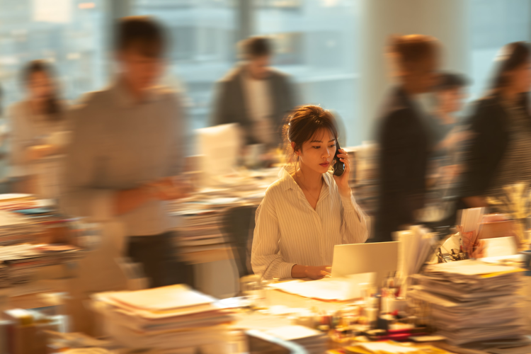 Stressed Businesswoman at Office Desk