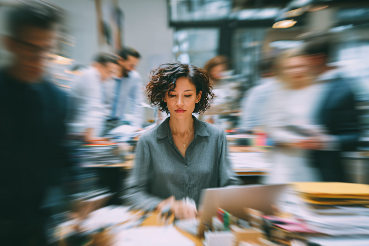 Stressed Businesswoman at Office Desk