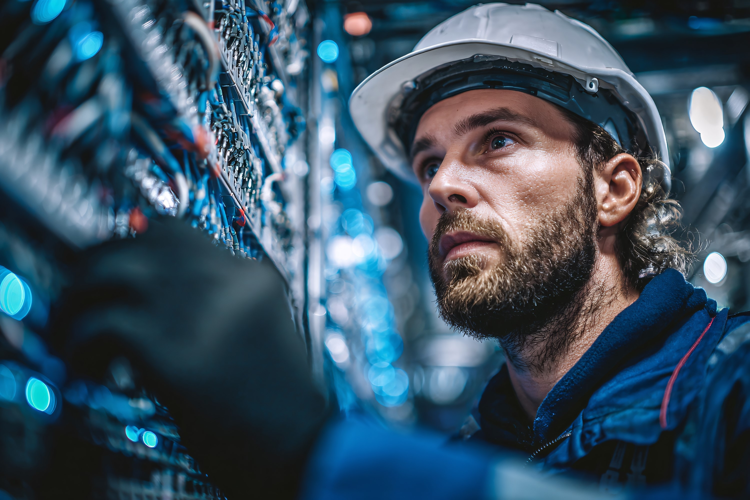 Technician Adjusting Data Center Hardware