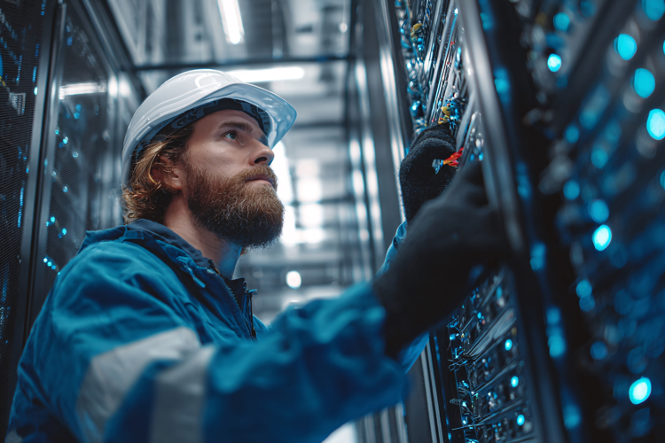 Technician Adjusting Data Center Hardware