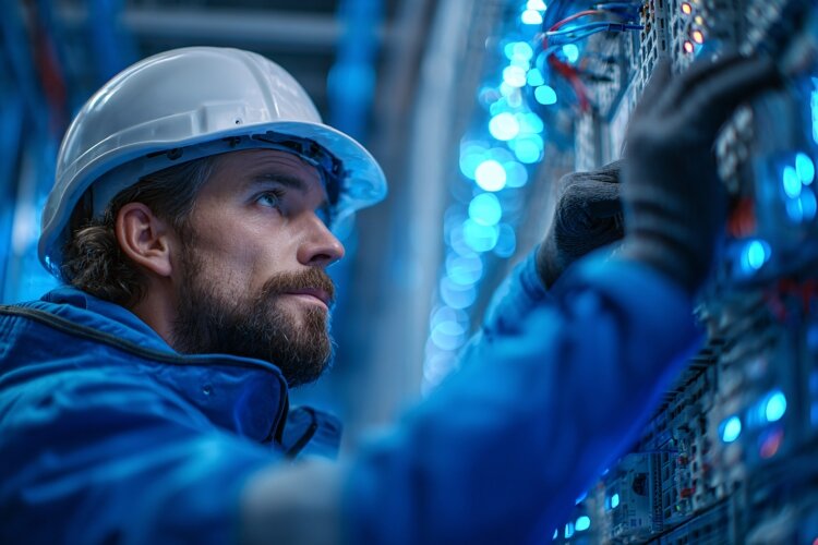 Technician Adjusting Data Center Hardware example image 1