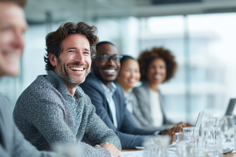 Professional Team Smiling Together in Office