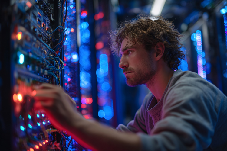 IT Specialist Standing in Data Center