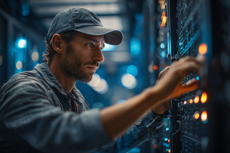Technician Adjusting Data Center Hardware