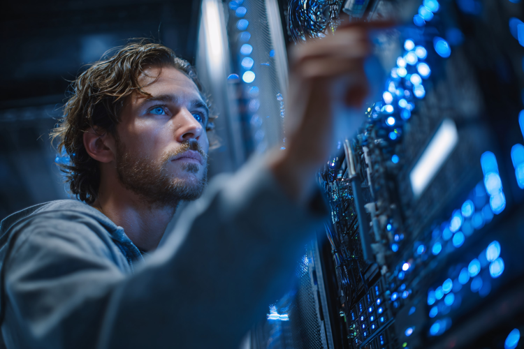 Technician Adjusting Data Center Hardware