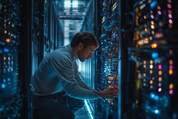 Technician Adjusting Data Center Hardware