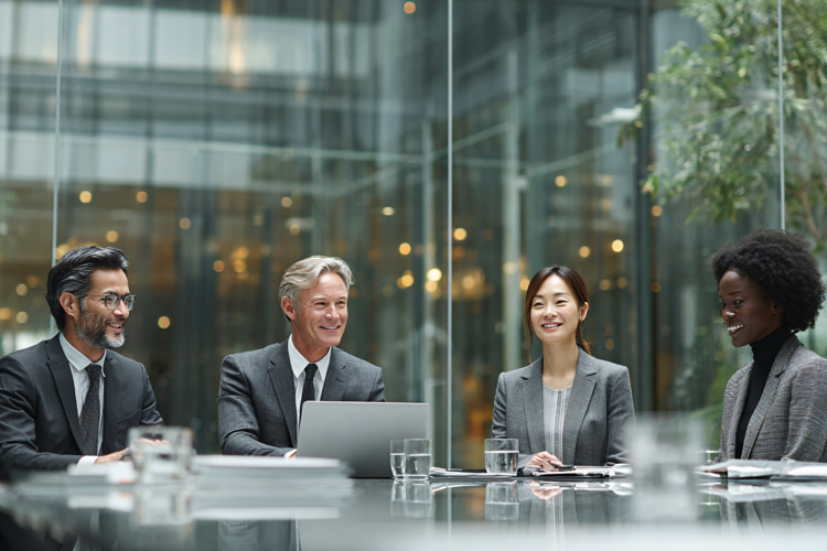 Business Team Meeting in Modern Glass Office