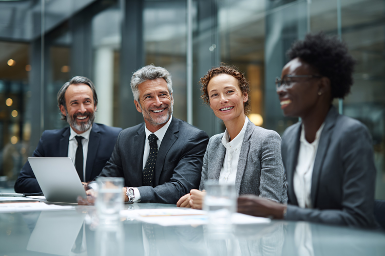 Diverse Team Meeting in Glass Conference Room