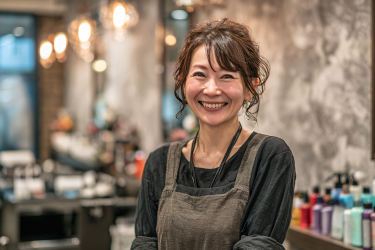 Smiling Blonde Woman Working
