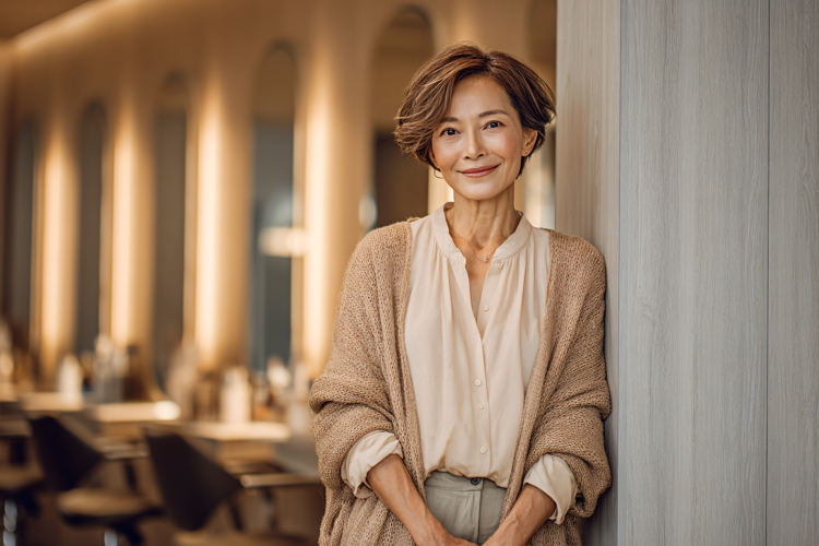 Mature Asian Woman Smiling Confidently Indoors, Professional