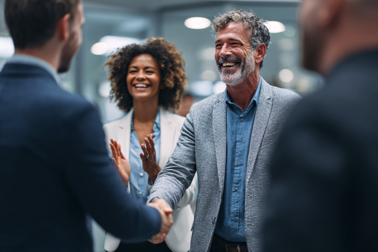 Happy Business People Shaking Hands in Office Meeting, Teamw