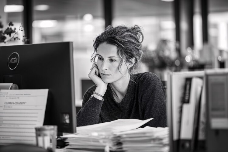 Focused Woman Working on Computer in Office, Businesswoman example image 1