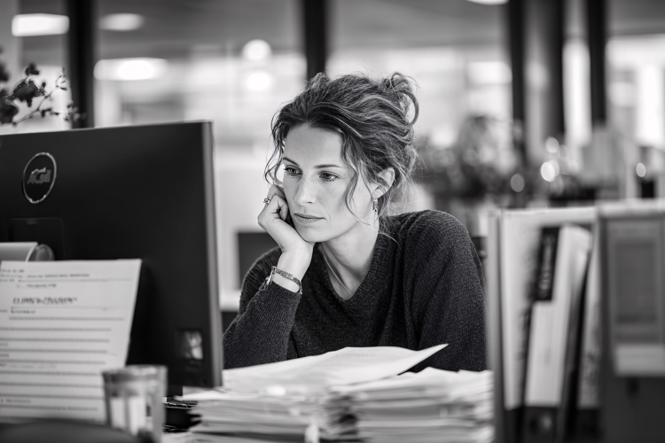 Focused Woman Working on Computer in Office, Businesswoman