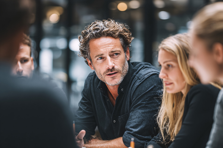 Diverse Business Team Collaborating in Modern Office Meeting