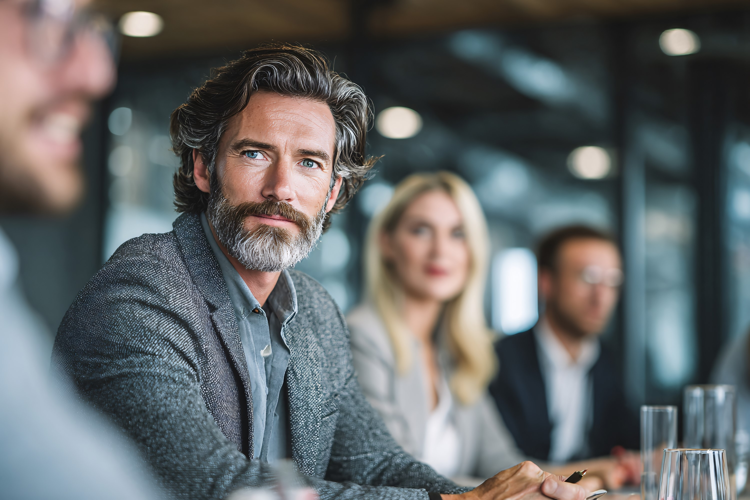 Diverse Business Team in Meeting, Professional Man Focus