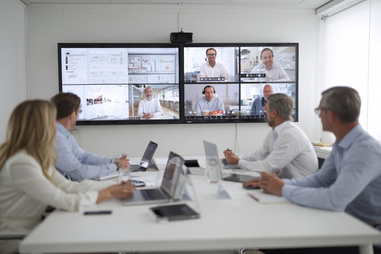 Diverse business team in video conference meeting, modern