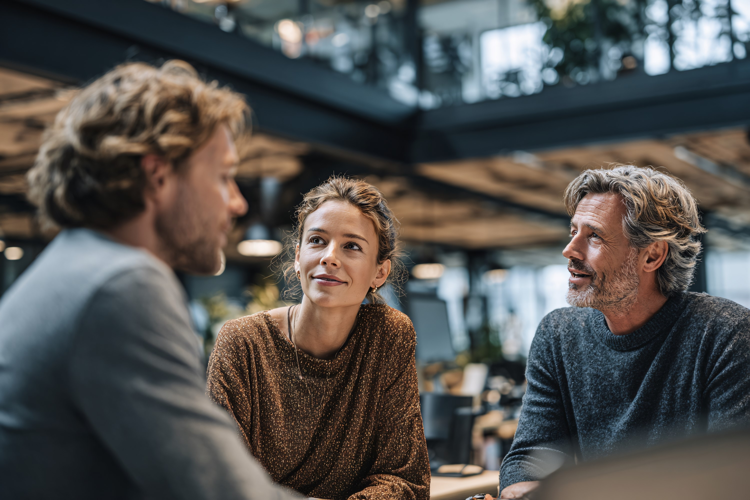 Diverse Business Team Collaborating in Modern Office, Discus