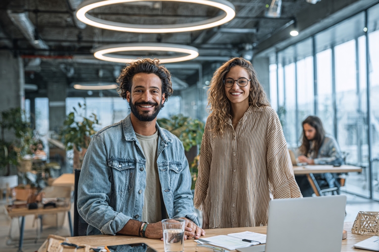 Diverse Business Team Smiling in Modern Office Collaboration