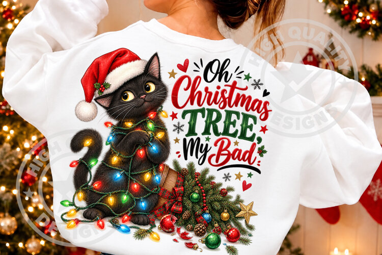 Oh Christmas Tree My Bad Funny Cat PNG example image 1