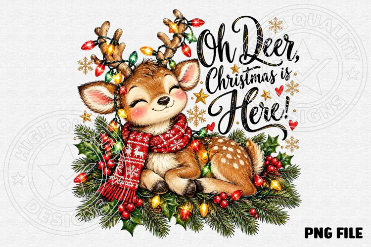 Oh Deer, Christmas Is Here! Cute Christmas Deer Holiday Desi