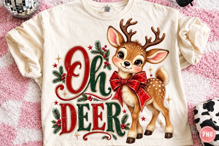 Vintage Oh Deer Christmas PNG, Red Green Holiday Shirt PNG example image 1