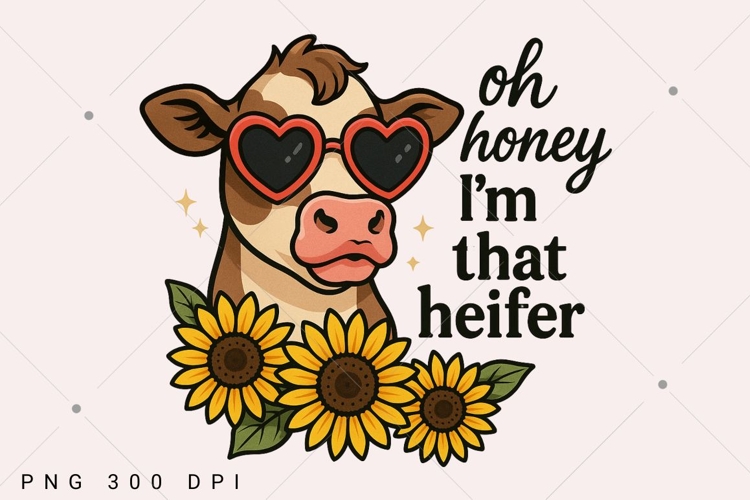 Oh Honey Im That Heifer PNG, Cow Sublimation Design, Cow