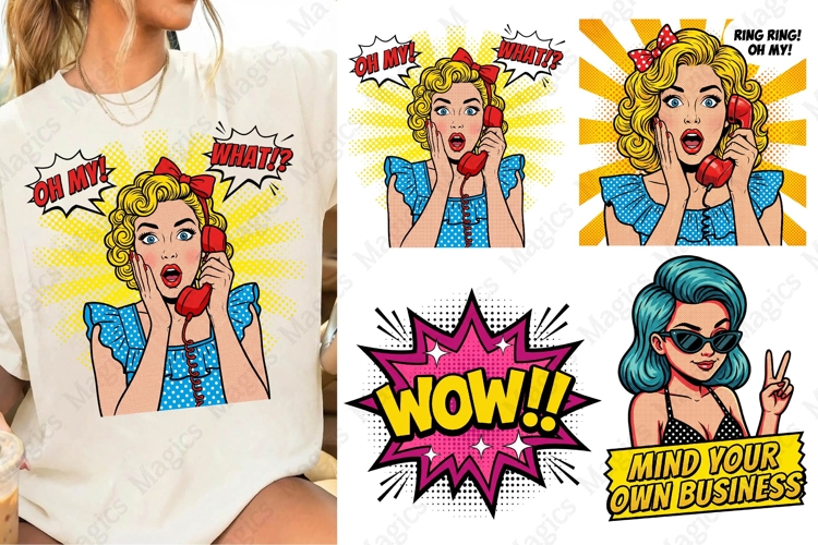 Oh My What Pop Art Phone Girl Sublimation PNG Design