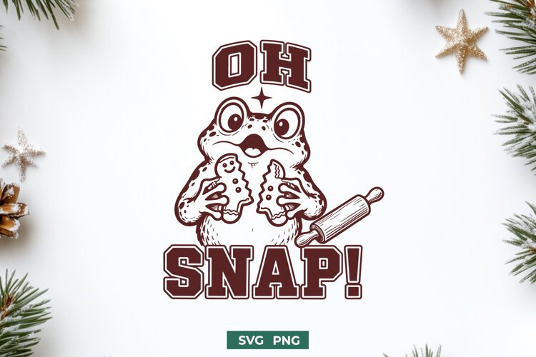 Oh Snap Gingerbread SVG PNG, Funny Christmas Frog Design example image 1