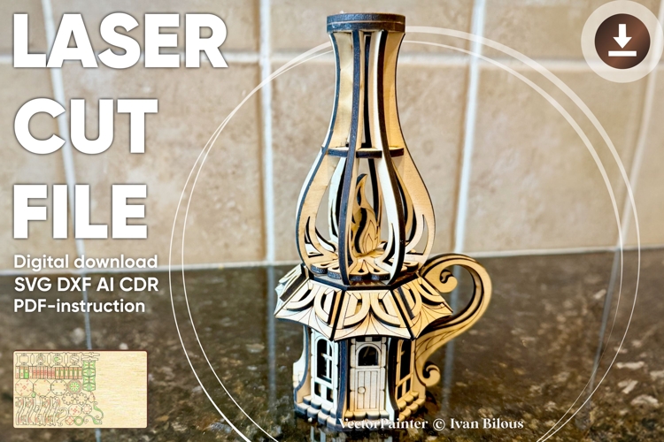 Oil Lamp Fairy House - Laser Cutting Template, SVF File