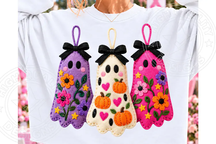 Oil Painted Floral Pumpkin Ghosts PNG