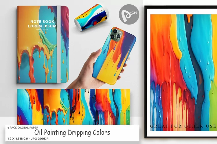 Digital Paper Oil Paint Dripping Color
