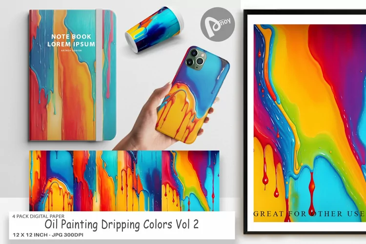 Digital Paper Oil Paint Dripping Color