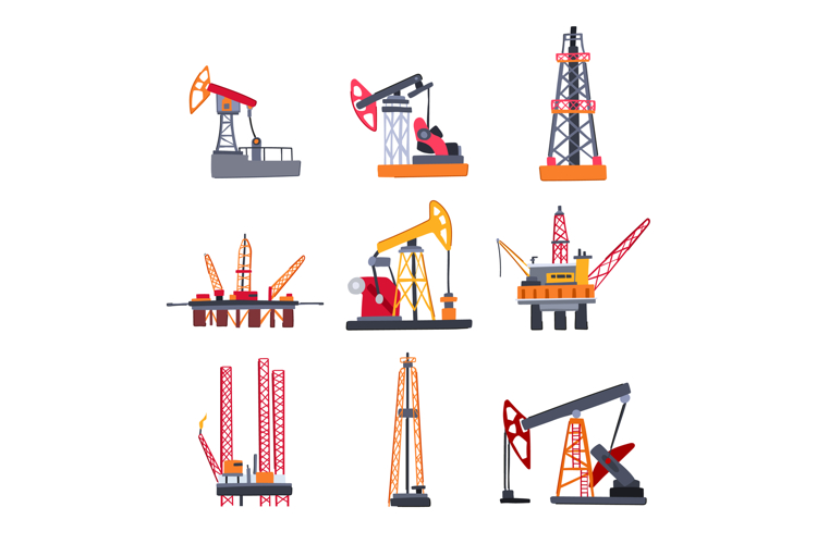 oil rig set cartoon