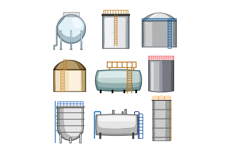 oil tank storage set cartoon