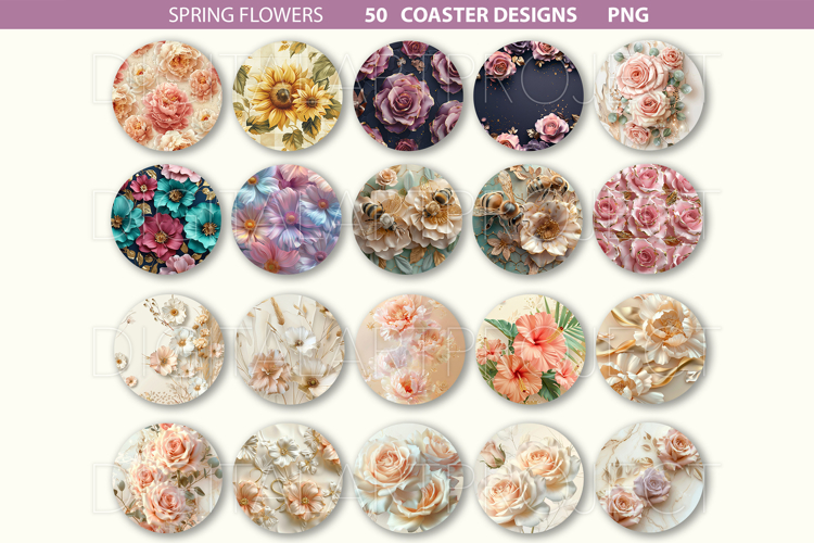 Flowers Car Coaster, Floral Car Coaster PNG, Keychain PNG