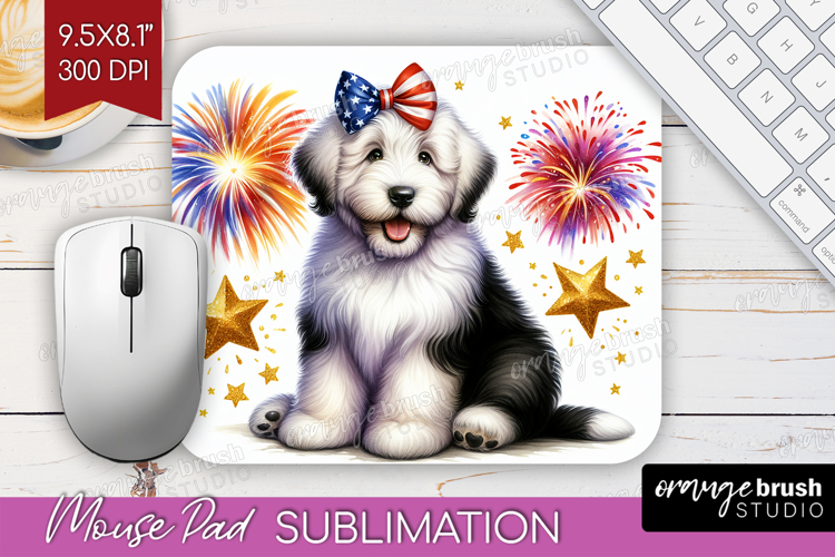 Old English Sheepdog Dog Mouse Pad Sublimation Patriotic Dog