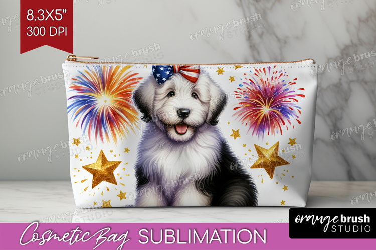 Old English Sheepdog Dog Cosmetic Bag Patriotic Dog Makeup