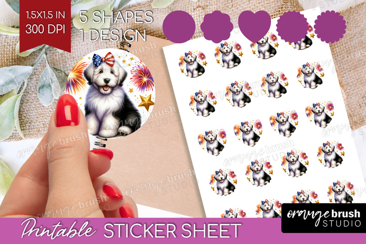 Old English Sheepdog Dog Round Sticker Patriotic Dog Sticker