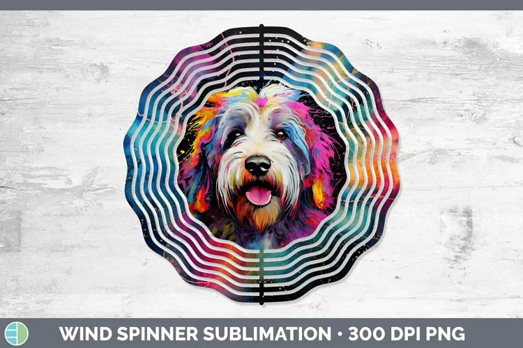 Old English Sheepdog Wind Spinner | Sublimation Spinner Desi