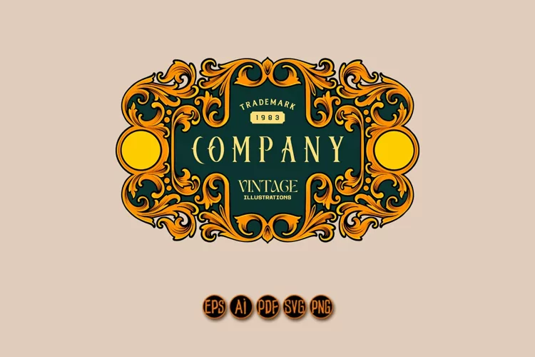 Old fashioned badge with vintage engraved ornamental pattern
