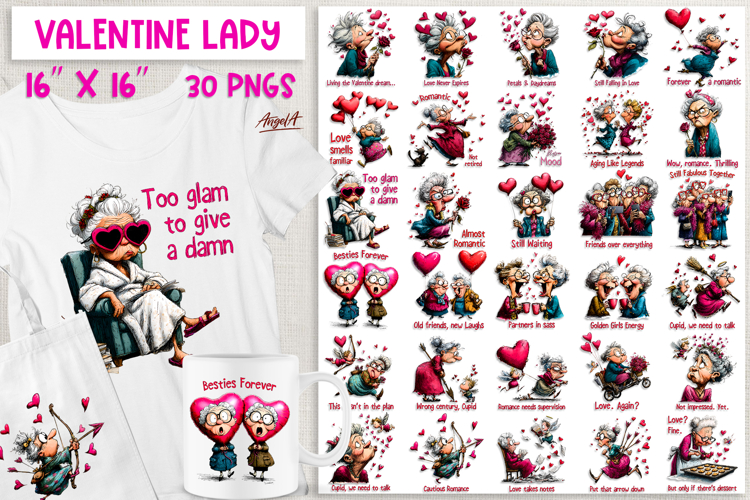 Funny Valentine Bundle Anti valentine elderly lady clipart