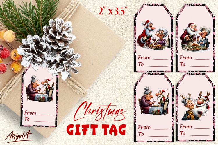 Printable gift tags, Old lady, Santa celebrating Christmas