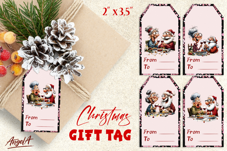 Printable gift tags, Old lady, Santa celebrating Christmas