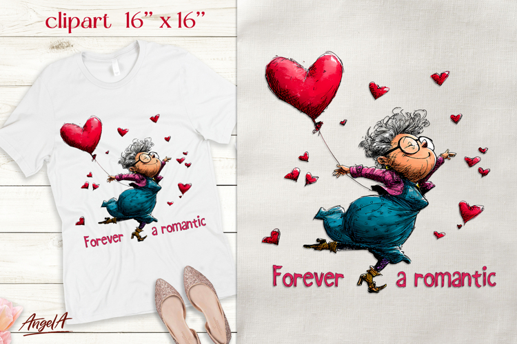 Single Valentine elderly lady clipart Funny love quote