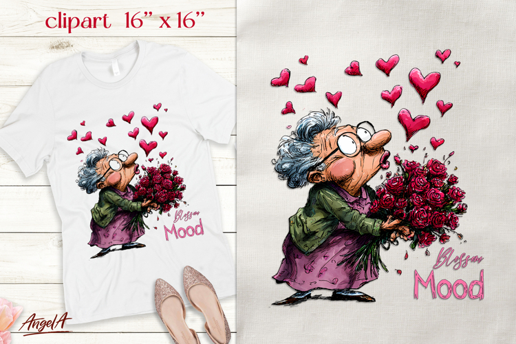Single Valentine clipart Elderly lady romantic quote