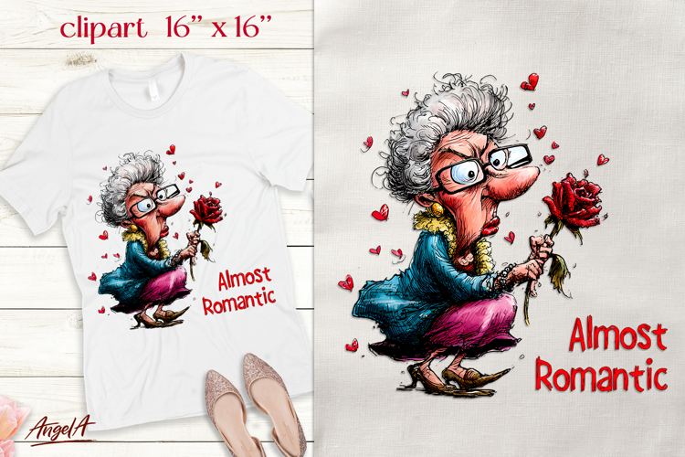 Single Valentine clipart Elderly lady romantic quote
