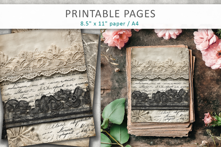 antique paper junk journal pages, lace paper